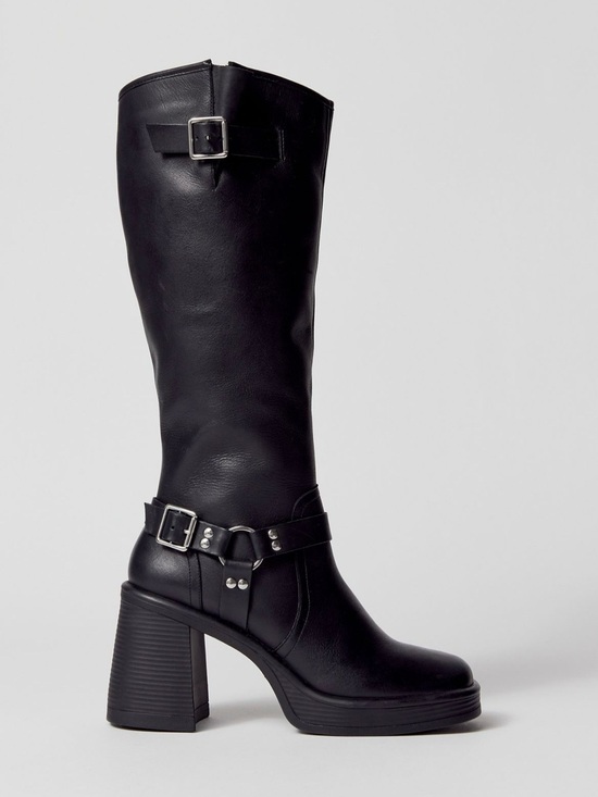 Steve Madden Shoes - Steve Madden Black Leather Knee-High Buckle Riding Boots